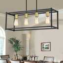 5-Light Dining Room Light Fixture,Black Farmhouse Kitchen Island Lighting,Rustic Pendant Light Over Table with Adjustable Rods,Modern Linear Chandeliers for Dining Room Kitchen Island