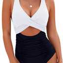 Blooming Jelly Womens One Piece Swimsuits Push Up Tummy Control Bathing Suit Cutout Ruched Slimming Swim Suits 2025 (XX-Large, White & Black)