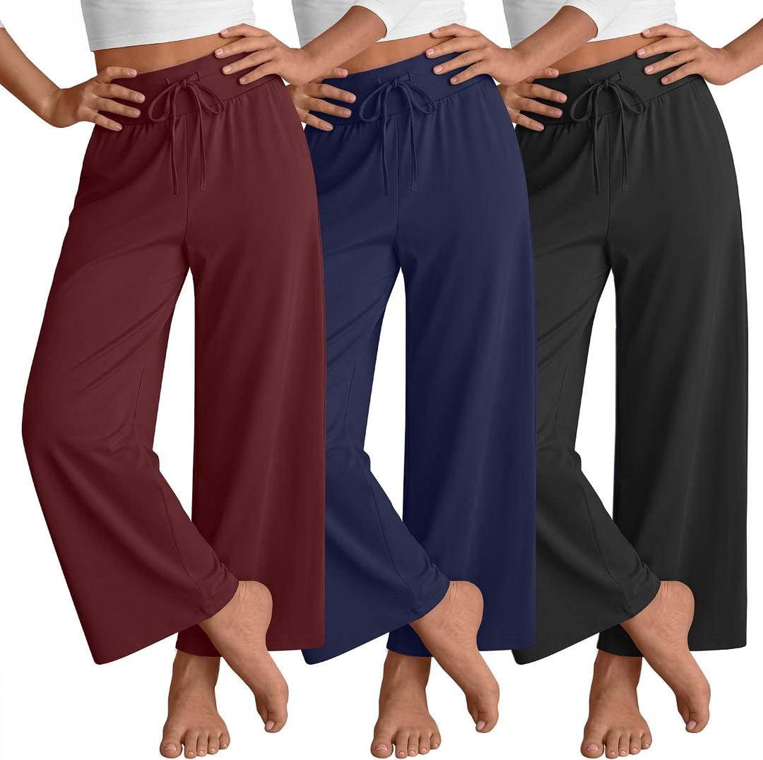 3 Pack Girl's Wide Leg Pants Elastic Waist Lightweight Joggers Kids Drawstring Casual Flowy Sweat Pants 13-14 Years