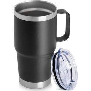 HASLE OUTFITTERS 20oz Tumbler Bulk with Lid, Stainless Steel Tumbler Bulk with Handle, Metal Insulated Travel Coffee Mug Set with Handle, Double Wall Vacuum Leak Proof Tumbler Cup, Black 8 Pack