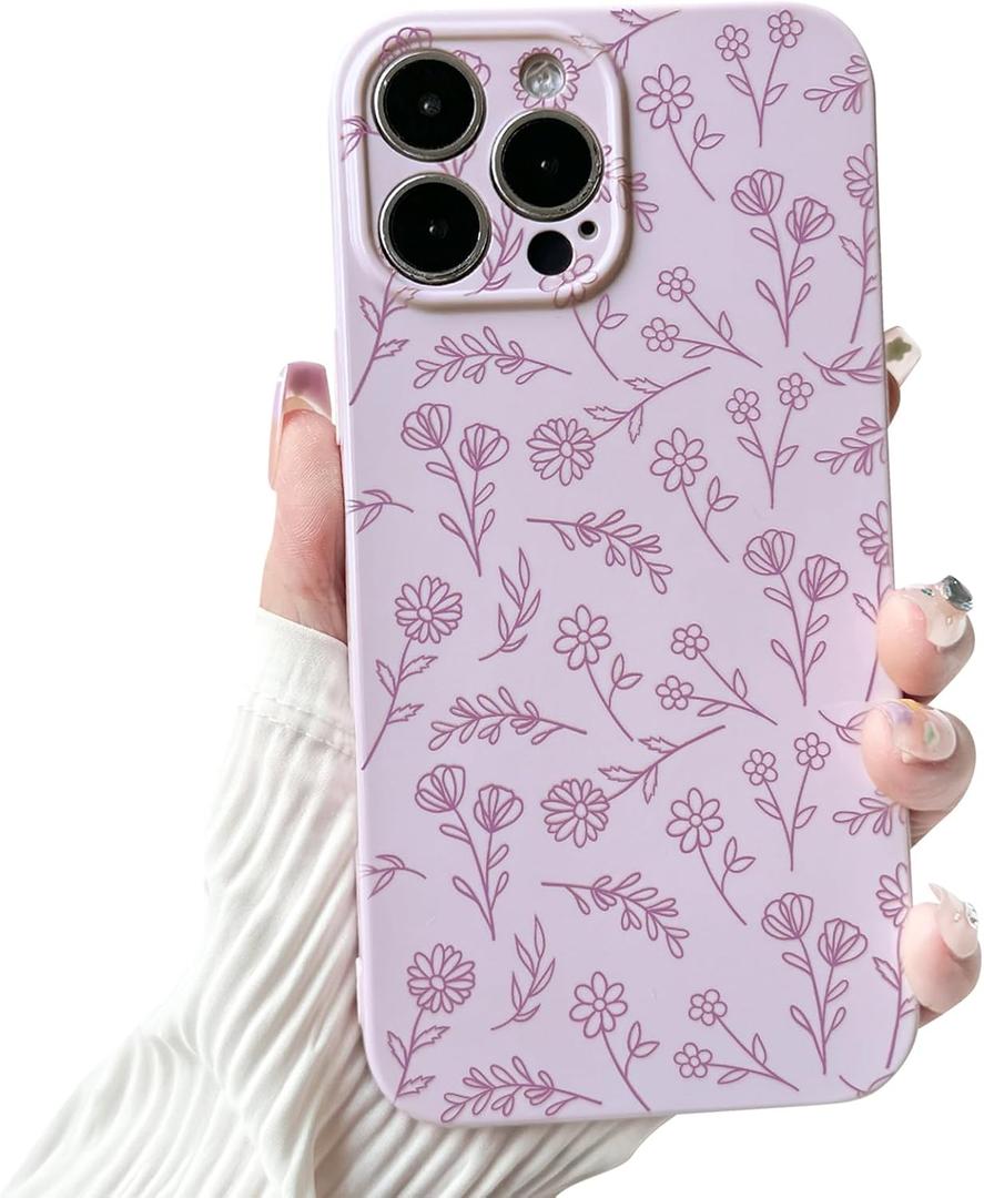 NITITOP for iPhone 16 Pro Case Cute Flower Floral Leaves - Purple | Aesthetic, Flower branch, For girls women, Slim fit, Soft TPU, Shockproof, Protective, Waterproof
