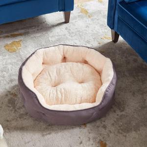 BDEUS Cat Bed Round, Suede Fabric Double-Side Pet Bed with Removable Pillow for Indoor Cats & Dogs, Extra Soft & Washable Dog Bed with Anti-Slip & Water-Resistant Bottom (21x19x6 Inch)