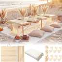 Novabright Boho Picnic Kit 22'' x 44'' Folding Picnic Table 91" x 71" Extra Large Outdoor Boho Blanket with Beige Table Runner and 6 Napkins for Camping Wedding Birthday Baby Shower Party Decor