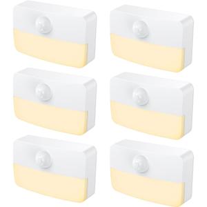 6 PackMotion Sensor Night Light, Stick-On Motion Sensor Lights Indoor, Battery Powered Under Cabinet Kitchen Lights with Adhesive Pads, Auto/On/Off for Cupboard Wardrobe Stair Kitchen Warm White