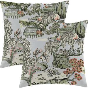 Boho Coral Chinoiserie Pillow Cover 18x18 Inch Set of 2