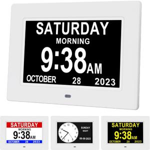 Aowasi 7 Inch Dementia Clock for Seniors Impaired Vision Alzheimers Digital Calendar Day Clock with 12 Alarm Options, Non-Abbreviated Day & Month