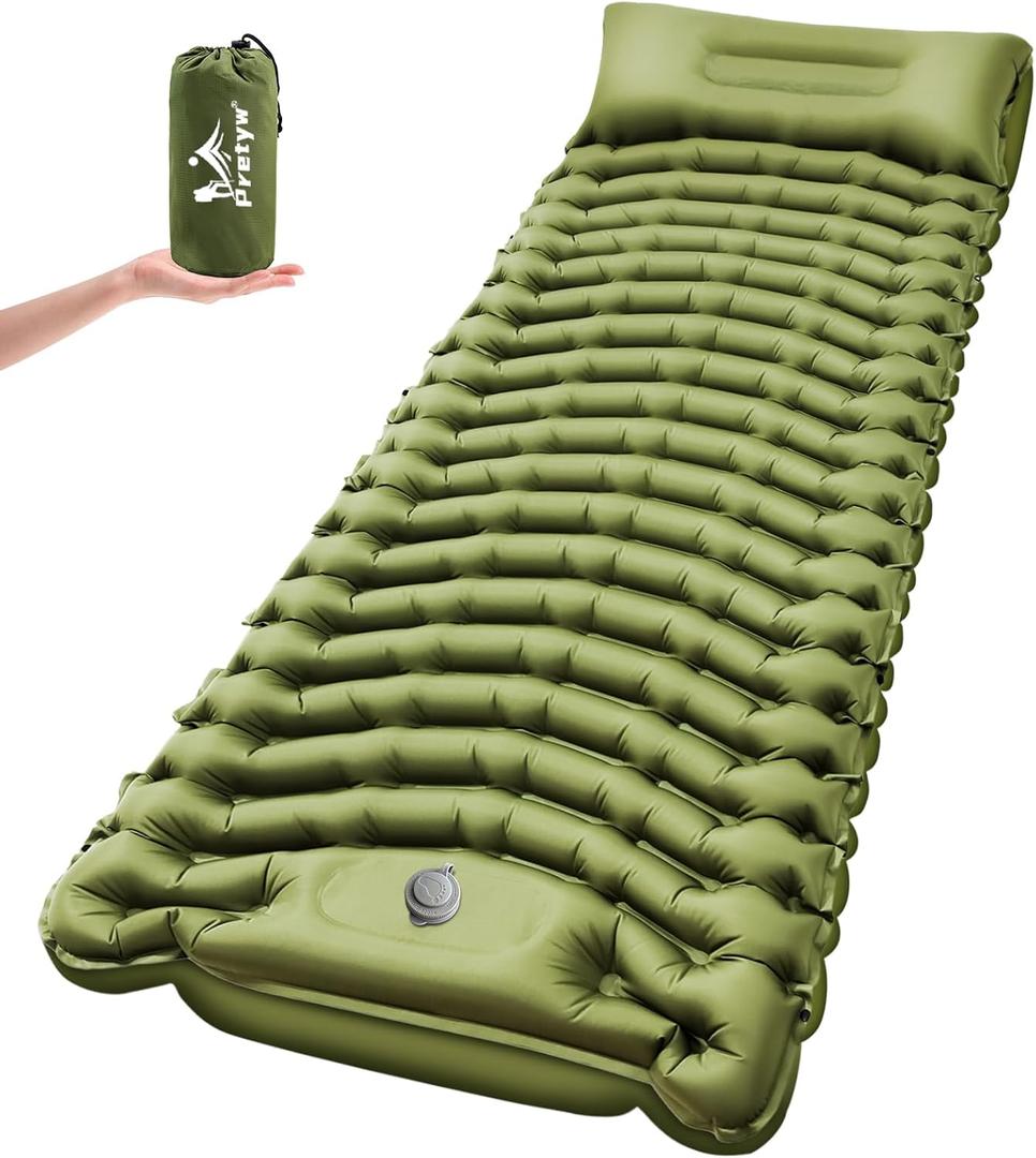 Sleeping Pad for Camping - Ultralight Camping Mattress with Pillow, Built-in Foot Pump, Compact Inflatable Portable Mat for Backpacking, Hiking, Car Traveling, Beach, Tent, Single
