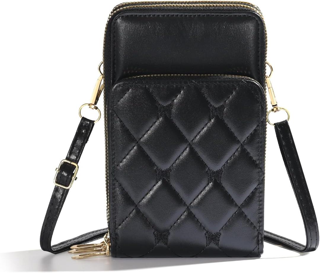 Richeart Crossbody Bags for Women - Triple Compartment Shoulder Small Purse with Adjustable Strap Phone Wallet (Black)