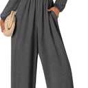 KIRUNDO Jumpsuits for Women Dressy Casual One Piece Long Sleeve Wide Leg Long Pant Rompers With Pockets 2025 Fall Outfits (Gray, XL)