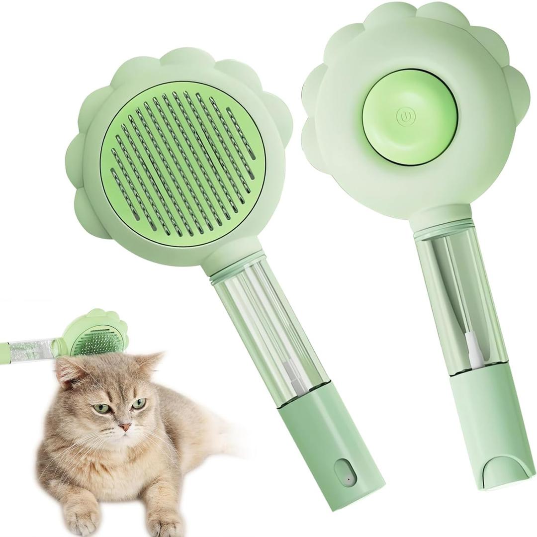 Spray Cat Brush with Release Button, Cat Brushes for Indoor Cats, Self Cleaning Cat Hair Brush for Removing Tangled and Loose Hair, Pet Hair Removal Comb for Cats and Dogs (Green)