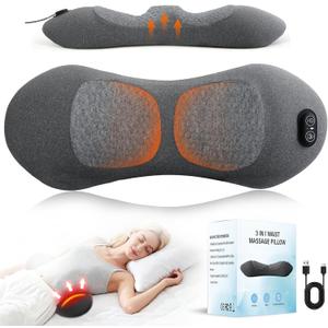 3-in-1 Electric Lumbar Support Pillow with Adjustable Height for Bed and Chair, Triple Fusion Cordless Back Massager with Heated, Vibration, Traction, Lower Back Pain Relief for Home & Office, Car