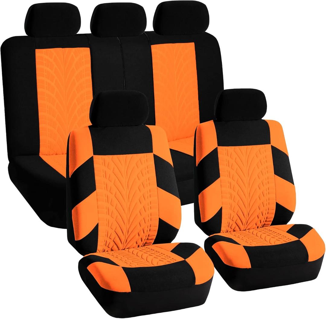 FH Group Car Seat Covers Full Set Premium Cloth - Universal Fit,Automotive SeatCover,Low Back Front SeatCovers,Airbag Compatible,Split Bench Rear Seat,Washable Seat Cover for SUV, Sedan Orange