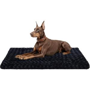 Washable Dog Bed Mat Soft Dog Crate Pad Fluffy Pet Kennel Beds Sleeping Mattress with Non-Slip Bottom for Large Jumbo Medium Small Dogs, 47 x 29 Inch, Black
