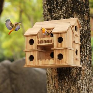 Bird House for Outside 10 Hole Bird House Room for 10 Birds Families, Large Hanging Birdhouse Nesting Box for Wren Finch Chickadee Sparrow, Decorative Garden Bird Hotel