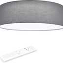 Navaris Flush Mount Ceiling Light - 15.75" Diameter Drum Lamp Shade LED Fixture with Remote Control for Bedroom, Living Room, Kitchen - Light Gray