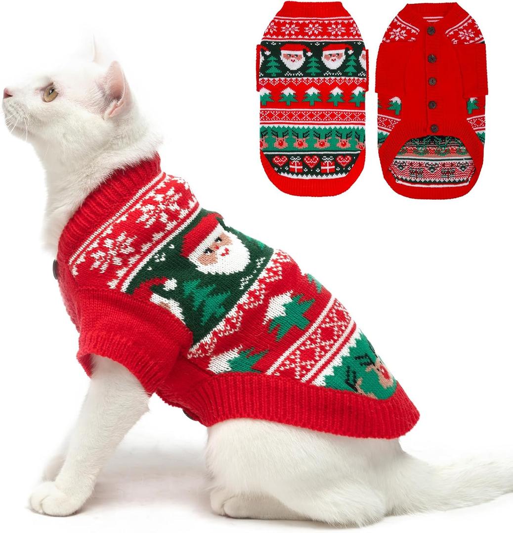 EXPAWLORER Cat Christmas Sweater - Stylish Knitted Christmas Pet Outfit, Soft Clothes for Cats Only, Knitwear Xmas Sweater with Sleeve Warm Apparel, Kitten Clothes for All Cats, Large