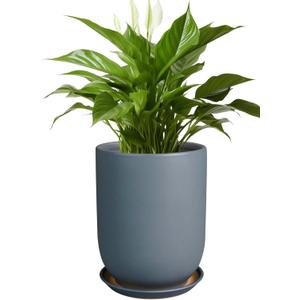 Ceramic Pot for Plants - 8 Inch Plant Pot for Indoor Plants Outdoor Ceramic Planter Large Flower Pot with Drainage Hole and Saucer for Home Garden Decor Gray
