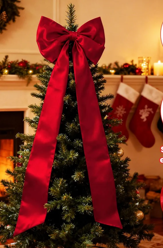 Extra Large Christmas Satin Bows Christmas Tree Topper Decorations Xmas Tree Toppers Bows, Bows for Home Wreath Wall Backdrop Birthday Wedding Party Decorations (Red)