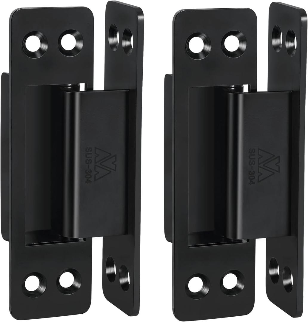 Hidden Door Hinge 5 Inch Hidden Hinges for Doors 2 Pack 304 Stainless Steel Invisible Hinge Heavy Duty Concealed Door Hinge 3mm Thicknesse Silent and Smooth Hidden Door Hinges for Secret Door (Black)