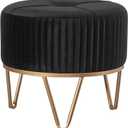 Round Velvet Ottoman Stool Raised with Hairpin Gold Base, Black, Small