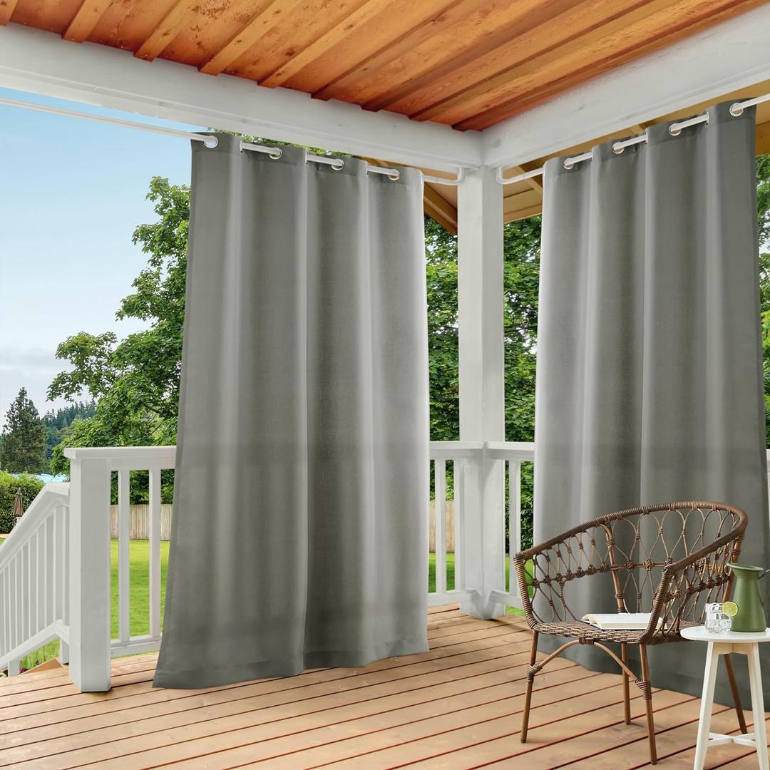 TOWN & COUNTRY BASICS Cabana Solid Heavyweight Indoor Outdoor Curtains, Light Filtering Opacity with Grommet Top, Water Repellent, 2-Pack Set, 54"x108", Medium Grey