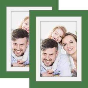 Picture Frames 5x7 2 Pack Made of Solid Wood Green for Wall Mounting and Tabletop Display