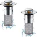 Bathroom Sink Drain Strainer,Pop-up Sink Stopper Hair Catcher with Removable Stainless Steel Filter Basket,Universal Drain Plug Filter Replacement for Bathroom Shower Sink Stopper-2 Pieces