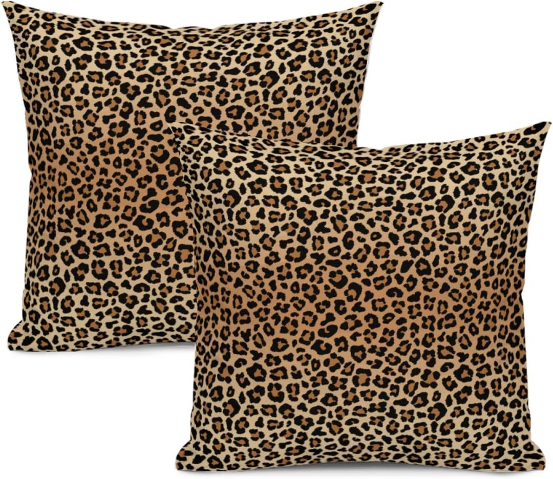 2 Sets Leopard Print Decorative Throw Pillow Covers, 20x20 Inch for Living Room Couch Bed Sofa, Cheetah Print Home Decor, Soft Cushion Case