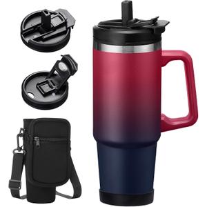 30 oz Tumbler with Handle and Straw - Flip Lid, Silicone Boot, Strap Carrier Bag, Cold 36H & Hot 12H, Stainless-Steel Coffee Tumbler Travel Mug, Insulated Water Bottle Coffee Cup for Women Men