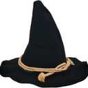 Witch Wizard Hat for Adults, Felt Wide Brim Pointed Hat, Oktoberfest, Halloween Scarecrow Costume Accessory (Black)