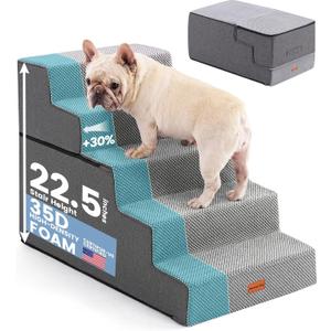Gardner Pet Dog Stairs for Small Dogs 22.8" H, 5-Step Extra Wide Dog Stairs for High Bed, Pet Steps for Small Dogs and Cats Couch with Durable Non-Slip Waterproof Fabric Cover and Soft Foam, Grey