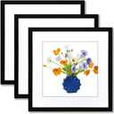 THREELOVE 16x16 Frame Black, Display Picture 12x12 with mat or 16x16 Without mat, Photo Poster Picture Frame Wall Mounting Home Decor, 3 PCS