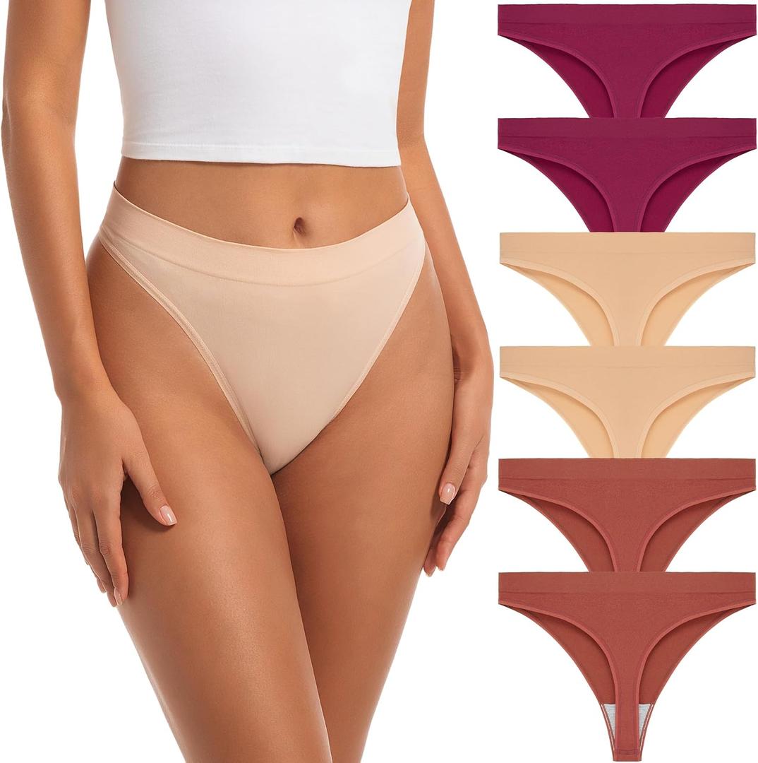 Jo & Bette Seamless Thongs for Women - High Waist Panties 6 Pack - Thong Underwear Pack Breathable No show Sports (M)