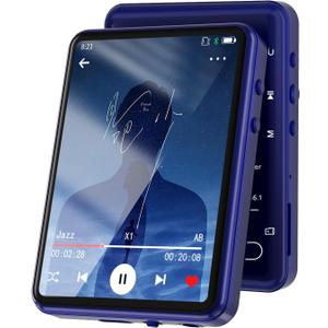 MP3 Player with Bluetooth 5.3 Portable Music Player with Speaker,FM Radio,E-Book,Shuffle/Repeat Play,Full Touch Screen MP3 Player for Meetings,Lectures,Fitness,SD Card Slot,64GB Blue