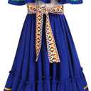 Mexican Dress for Girls Floral Embroidered Traditional Mexican Folklorico Dress Toddler Cinco de Mayo Fiesta Party Dresses (Blue, 7-8 Y)