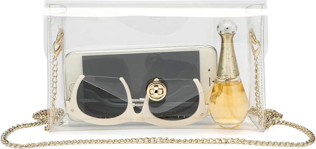Vorspack Clear Purse for Women Clear Crossbody Bag Cute for Sports Concert Prom Party Present (A-clear(Gold Chain))