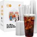 Turbo Bee 100 Sets 32 OZ Clear Plastic Cups with Lids and Straws, Disposable To Go Iced coffee cups with lids for Cold Drinks, Smoothie, and Slushie