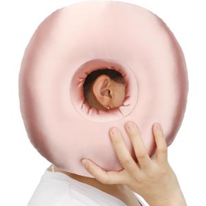 Silky Satin Piercing Pillow Ear Pillow Cover Donut with Hole for Ear Pain,  Coral