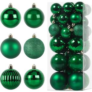 42Pcs Christmas Balls Ornaments Christmas Tree Hanging Decorations Shatterproof Baubles Set, 6 Styles Xmas Tree Balls Green Ornaments Decor for Birthday Halloween Holiday Wedding (2-Sizes)