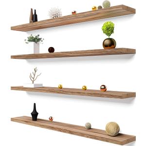 48 Inch Light Wood Floating Shelves for Wall Rustic Wall Shelf for Bedroom Living Room Set of 4