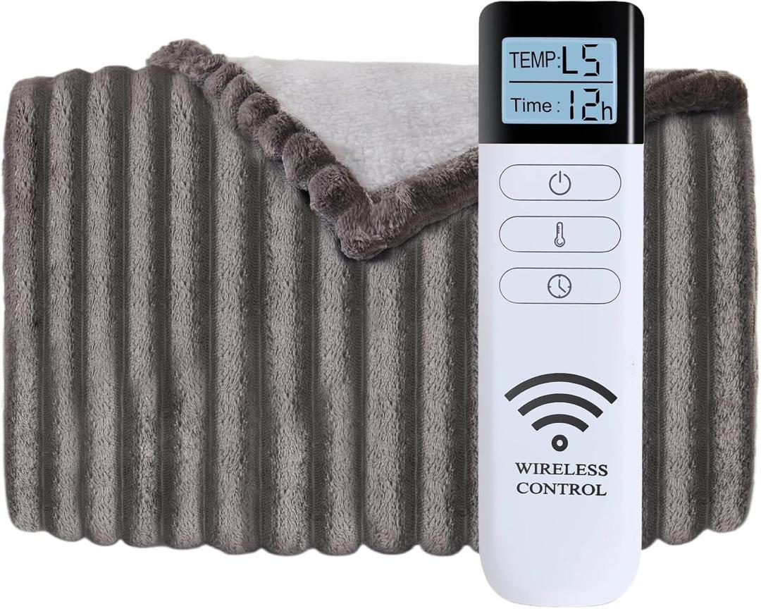 Heated Blanket Electric Throw - Reversible Heating Blanket Flannel Sherpa Throw with 12 Time Setting, 5 Heat Level, 4 hrs Auto-Off with Electric ETL Certification (Grey, 50"60") (Throw(50"x60"))