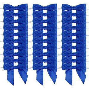 AIMUDI Royal Blue Satin Ribbon Twist Tie Bows 3.5" Pretied Blue Bows for Crafts Premade Bows for Treat Bags Cake Pop Bows Small Bows for Gift Wrapping Blue Bows for Hanukkah Ornaments - 50 Counts