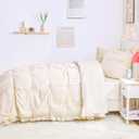 Twin Comforter Set for Girls, Boho Pintuck Bedding Comforter Sets, 4 Pieces Ruffles Jacquard Embroidery Twin Bedding Sets with Comforter, Fitted Sheet, Flat Sheet and Pillowcase, Beige