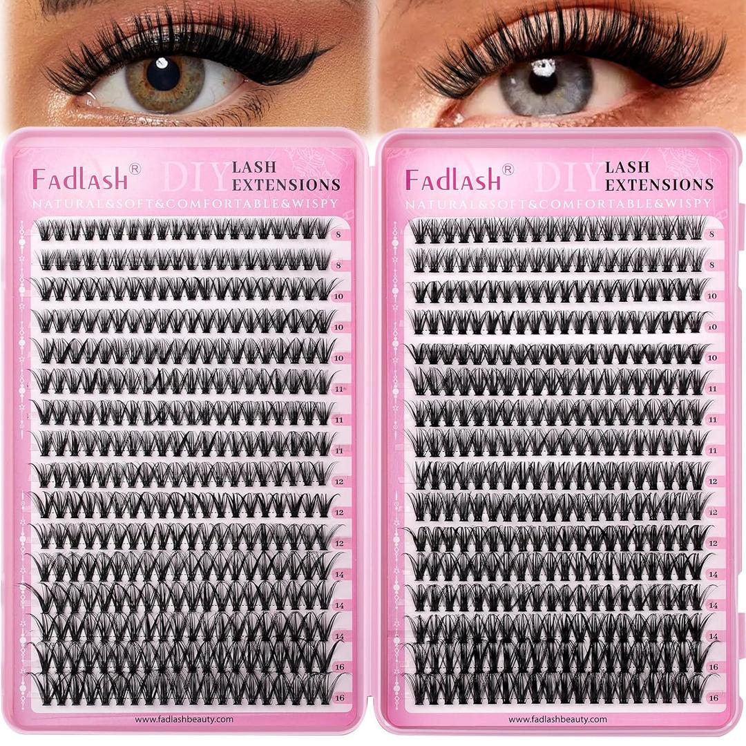 FADLASH Lash Clusters 640PCS Wispy Eyelash Clusters 30D+40D Natural D Curl Clusters Eyelash Extensions 8-16mm Individual Lashes for Beginners DIY at Home Lash Extensions