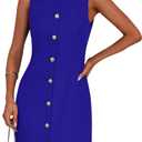 PRETTYGARDEN Work Dresses for Women 2026 Summer Business Formal Short Dress Sleeveless Button Down Elegant Office Outfits (Blue, XL)