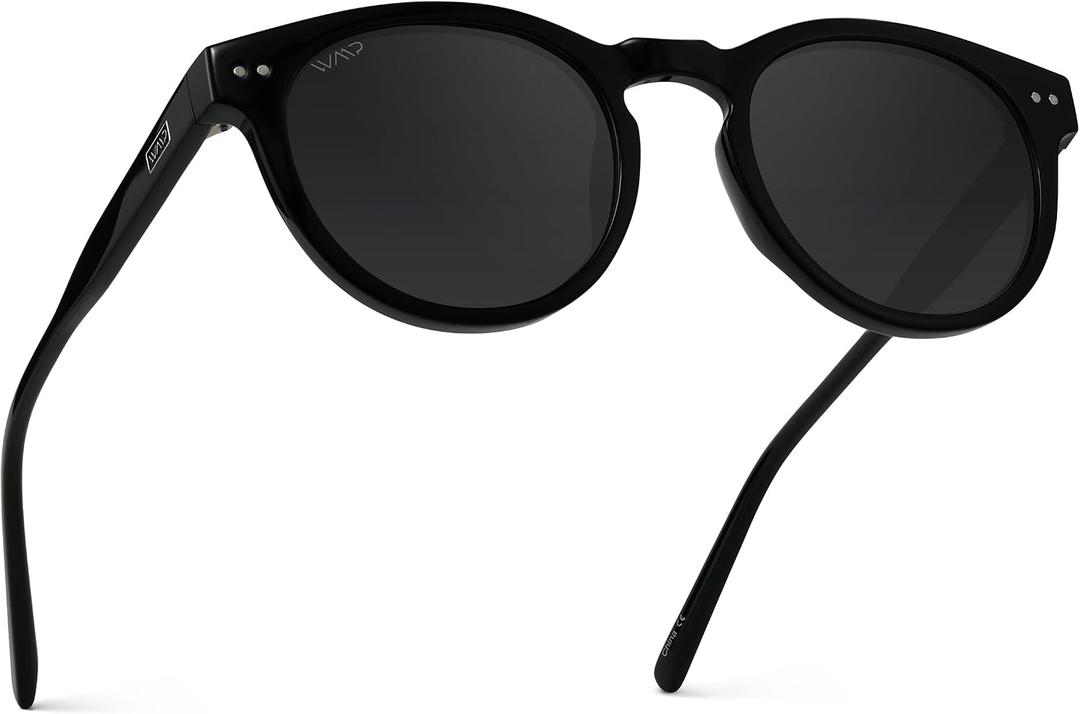 WearMe Pro Round Polarized Sunglasses for Women - Retro Classic UV400 Protection for Driving & Everyday Wear Black Frame / Smoke Lens