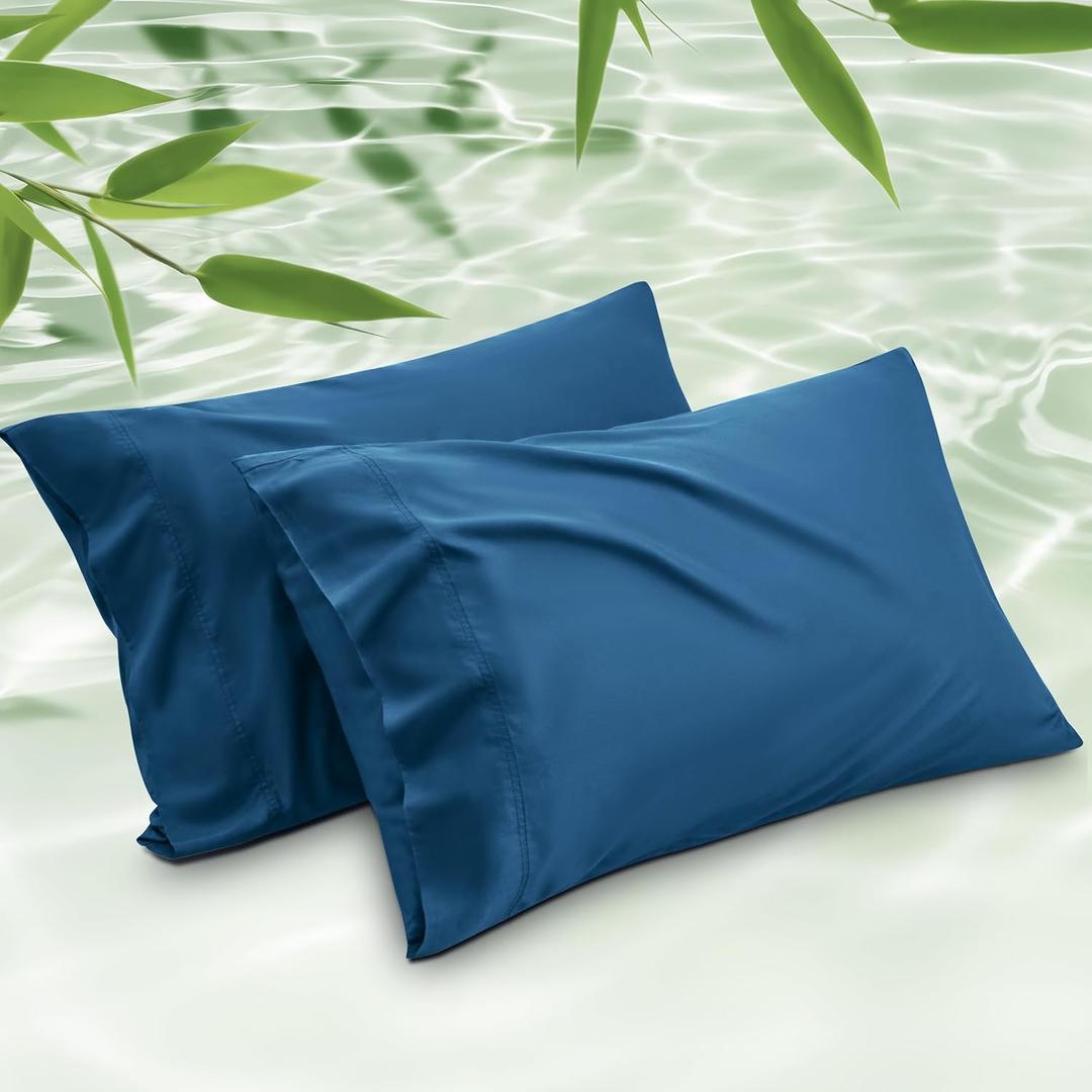 Bedsure Pillow Cases Queen, Cooling Pillow Cases, Rayon Derived from Bamboo Teal Blue Pillowcases Queen Size Set of 2, Soft & Breathable Bedding Pillow Covers with Envelope Closure, 20x30 Inches