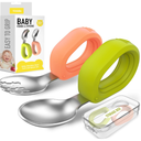 Yimido Toddler Utensils  Baby Forks and Spoons Set  Kids Stainless Steel Silverware  Children Safe  Self Feeding  Dishwasher Safe (Orange + Green)