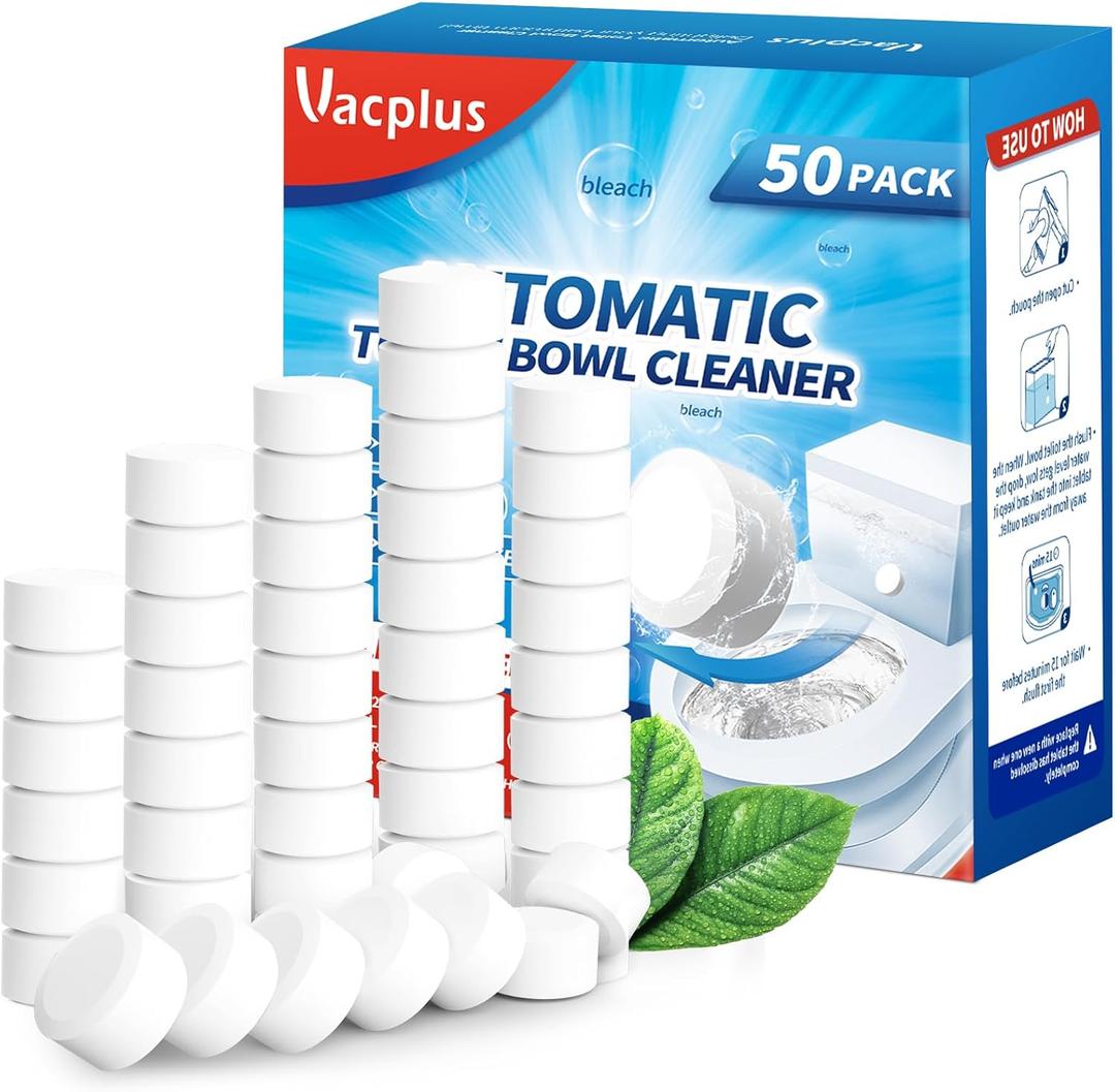 Vacplus Toilet Bowl Cleaner Tablets 50 PACK, Automatic Toilet Bowl Cleaners with Bleach for Deodorizing and Descaling, Bathroom Cleaner Against Tough Stains