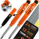 THORVALD 2 Carpenter Pencils Set for Construction - Incl. 38 Leads + Sharpener + Finger Grip - Solid Mechanical Pencils with Fine Point/Best Marking tools Construction/Carpenters/Scriber